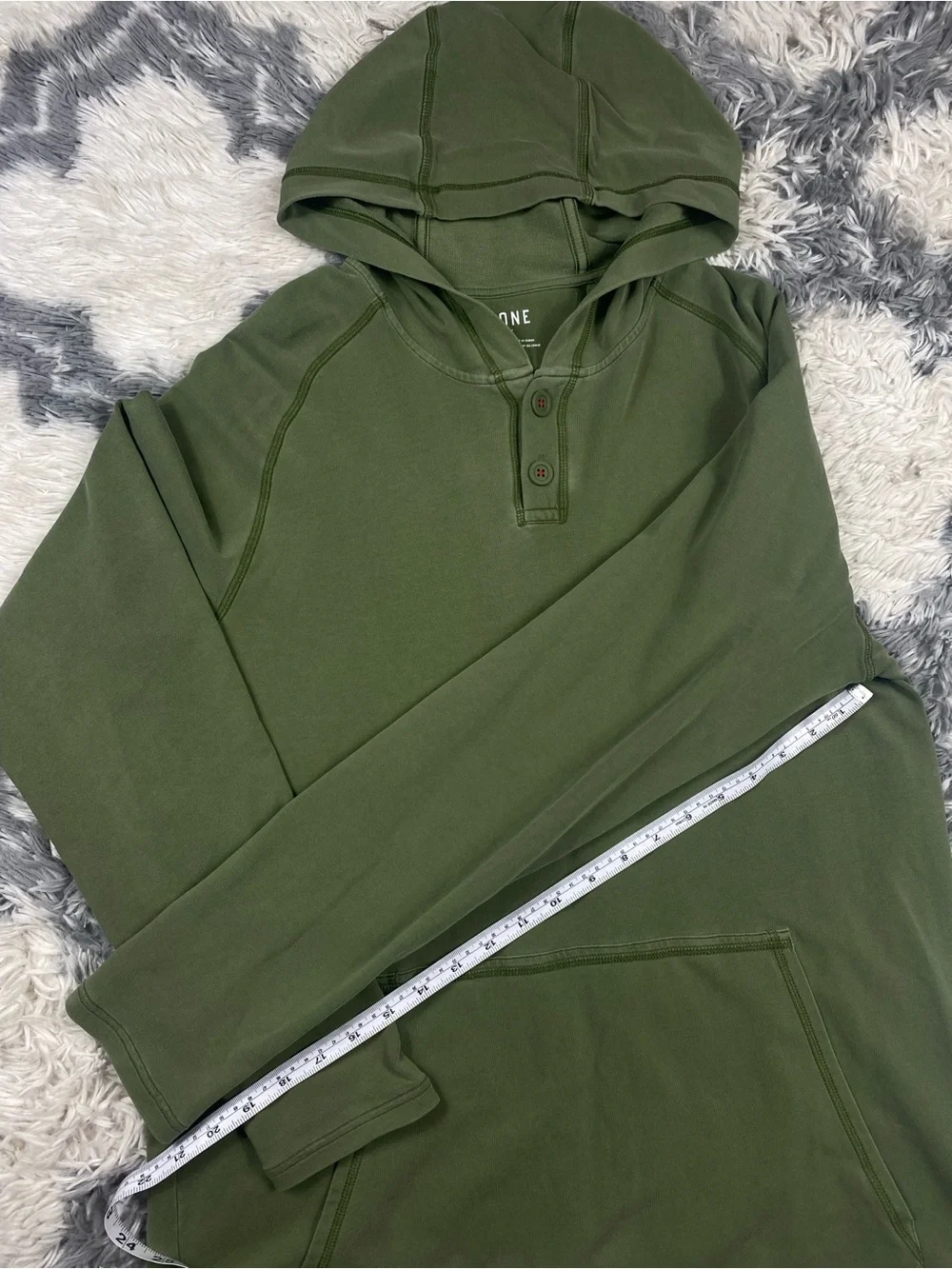 Rhone Bolinas Hoodie Mens M Olive Green Henley Button Hooded Sweatshirt 100596